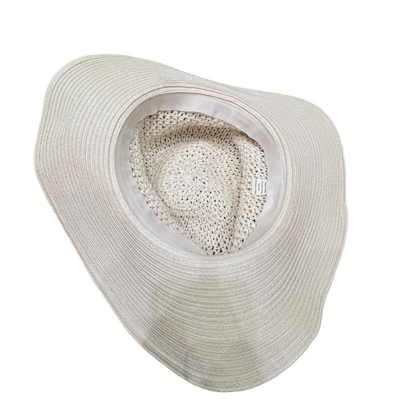 𝅺Woven Ivory Wide Brimmed Floppy Travel Vacation Pool Beach Summer Hat - Picture 10 of 10